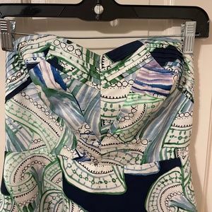 Anthropologie Moulinette Soeurs Donau Green Blue Strapless Dress Size 2